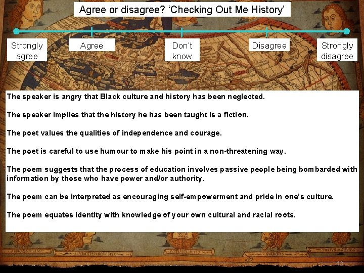 Agree or disagree? ‘Checking Out Me History’ Strongly agree Agree Don’t know Disagree Strongly