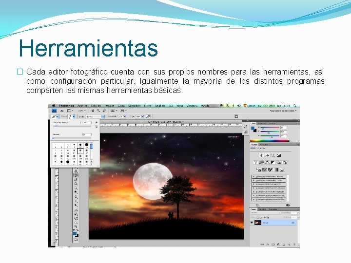 Herramientas � Cada editor fotográfico cuenta con sus propios nombres para las herramientas, así