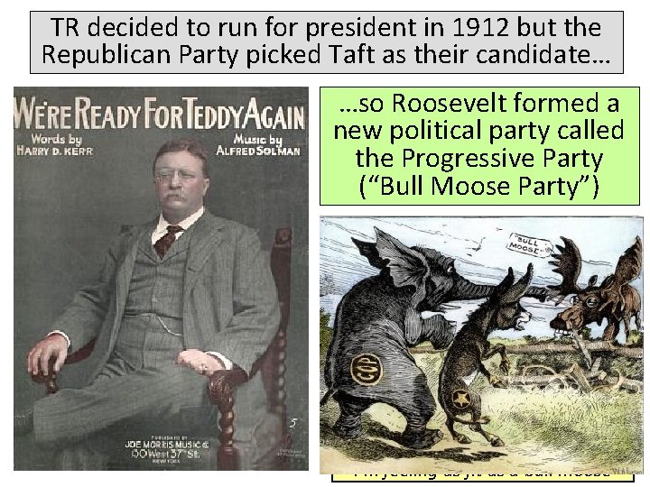 TR decided to run for president in 1912 but the Republican Party picked Taft