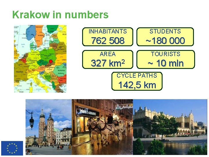 Krakow in numbers INHABITANTS STUDENTS 762 508 ~180 000 AREA TOURISTS 327 km 2