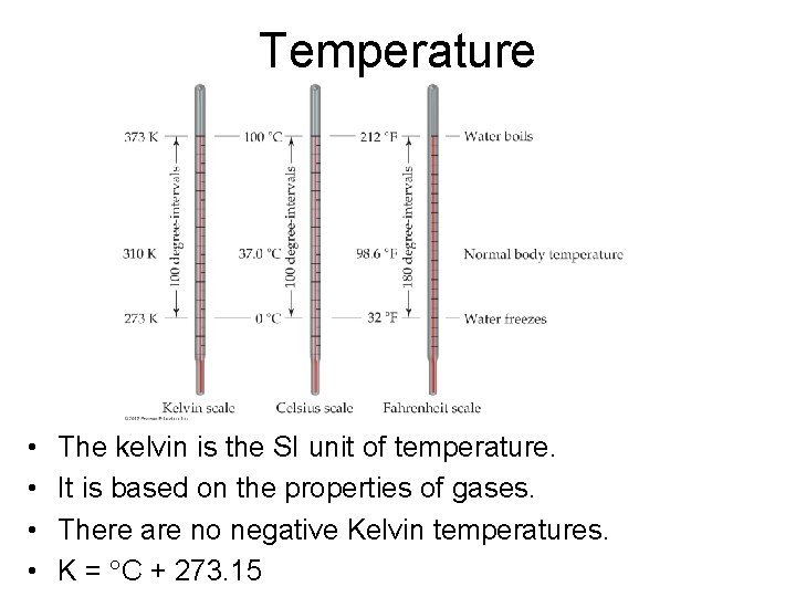 Temperature • • The kelvin is the SI unit of temperature. It is based