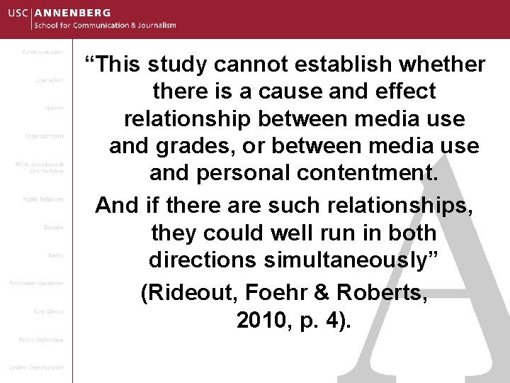 “This study cannot establish whethere is a cause and effect relationship between media use