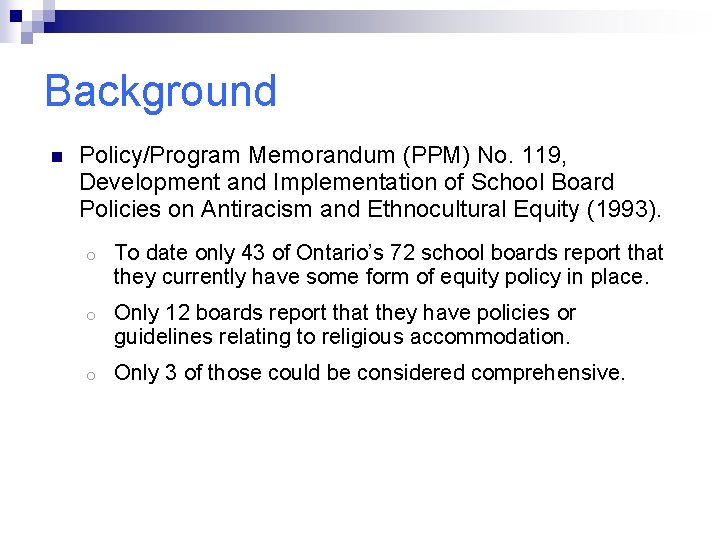 Background n Policy/Program Memorandum (PPM) No. 119, Development and Implementation of School Board Policies