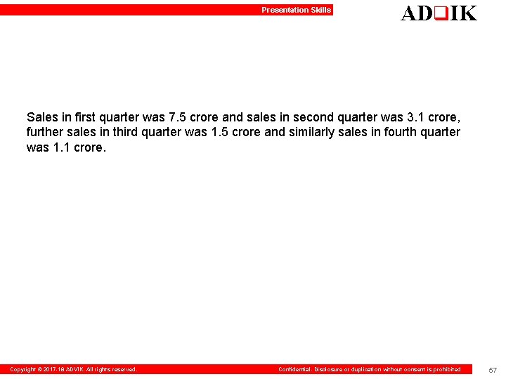 Presentation Skills ADq. IK Sales in first quarter was 7. 5 crore and sales