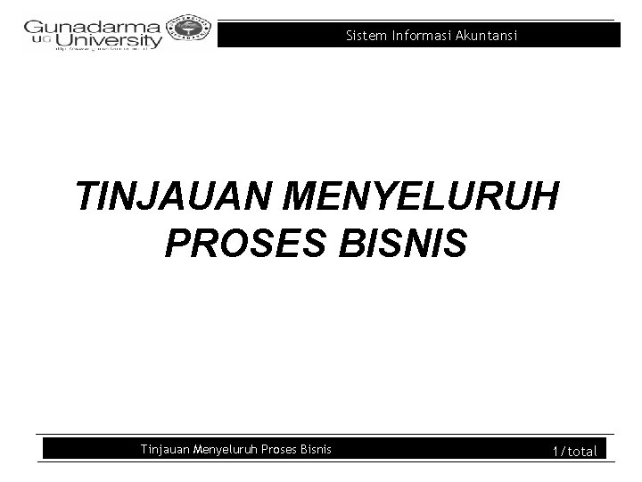 Sistem Informasi Akuntansi TINJAUAN MENYELURUH PROSES BISNIS Tinjauan Menyeluruh Proses Bisnis 1/total 