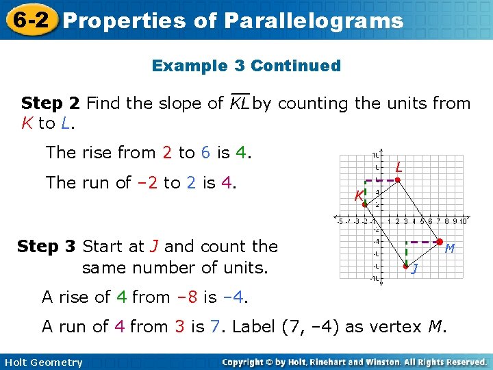 6 -2 Properties of Parallelograms Example 3 Continued Step 2 Find the slope of
