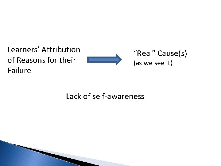 Learners’ Attribution of Reasons for their Failure “Real” Cause(s) (as we see it) Lack