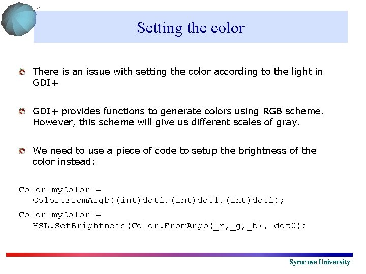 Setting the color There is an issue with setting the color according to the
