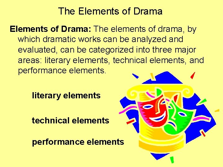 The Elements of Drama: The elements of drama, by which dramatic works can be