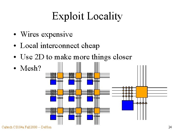 Exploit Locality • • Wires expensive Local interconnect cheap Use 2 D to make