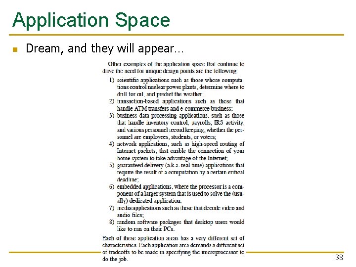 Application Space n Dream, and they will appear… 38 