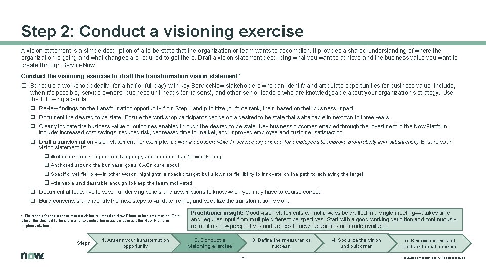 Step 2: Conduct a visioning exercise A vision statement is a simple description of