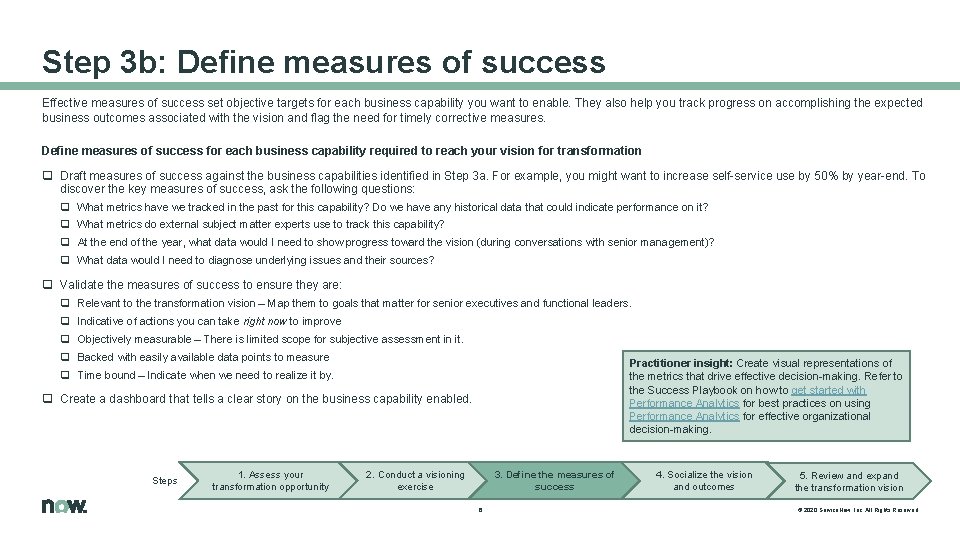 Step 3 b: Define measures of success Effective measures of success set objective targets