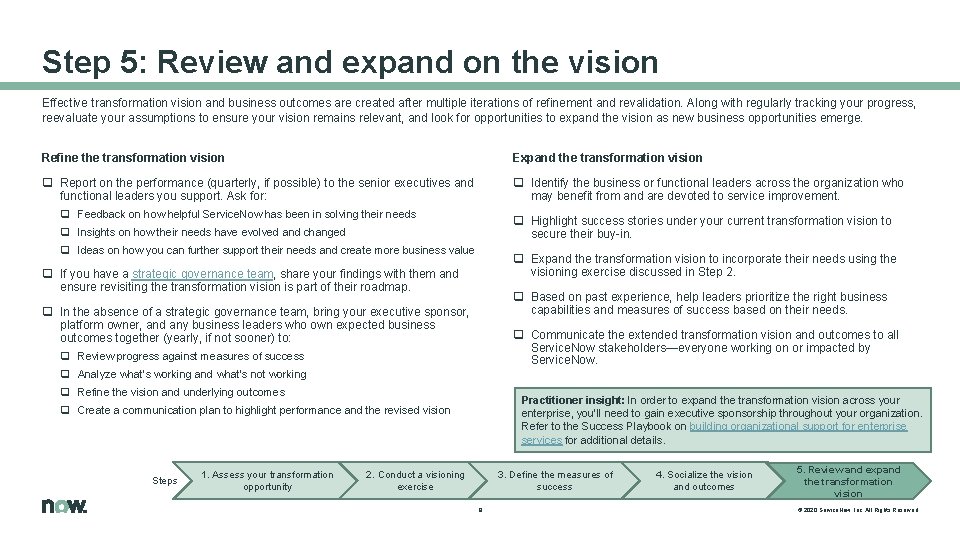 Step 5: Review and expand on the vision Effective transformation vision and business outcomes
