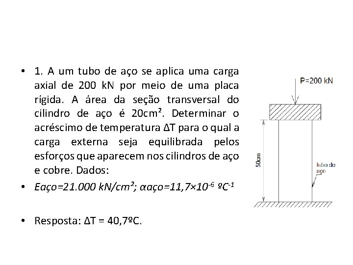  • 1. A um tubo de aço se aplica uma carga axial de