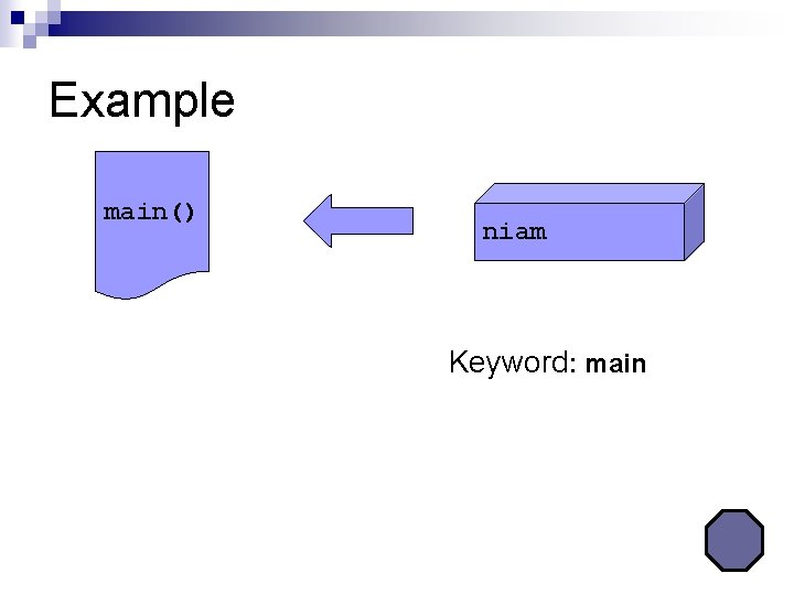 Example main() niam Keyword: main 