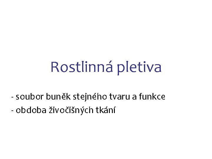 Rostlinná pletiva - soubor buněk stejného tvaru a funkce - obdoba živočišných tkání 