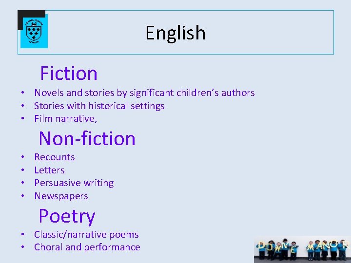 English Fiction • Novels and stories by significant children’s authors • Stories with historical