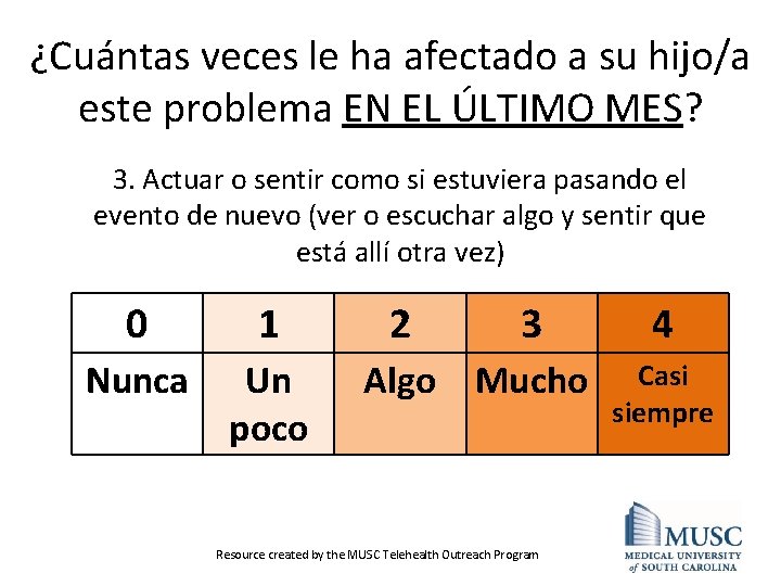 ¿Cuántas veces le ha afectado a su hijo/a este problema EN EL ÚLTIMO MES?