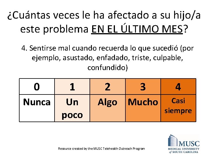 ¿Cuántas veces le ha afectado a su hijo/a este problema EN EL ÚLTIMO MES?