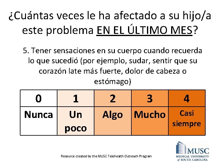 ¿Cuántas veces le ha afectado a su hijo/a este problema EN EL ÚLTIMO MES?