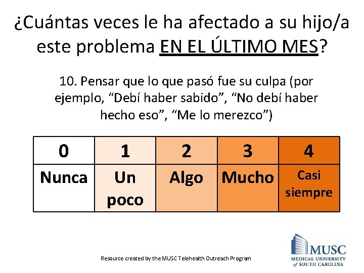 ¿Cuántas veces le ha afectado a su hijo/a este problema EN EL ÚLTIMO MES?