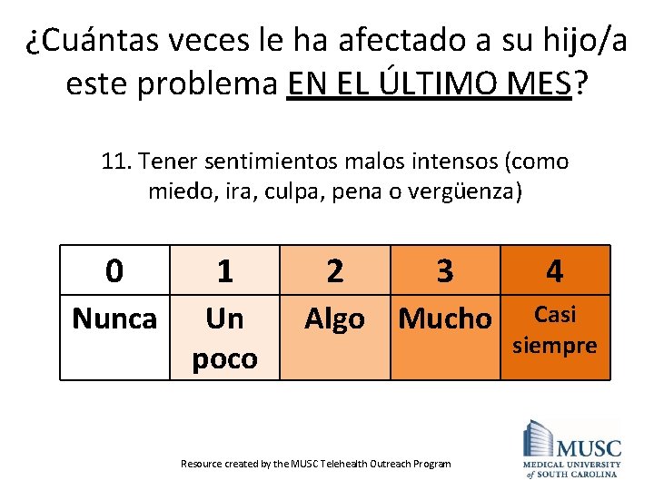 ¿Cuántas veces le ha afectado a su hijo/a este problema EN EL ÚLTIMO MES?