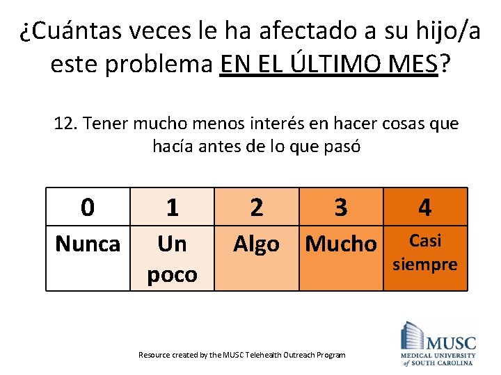 ¿Cuántas veces le ha afectado a su hijo/a este problema EN EL ÚLTIMO MES?