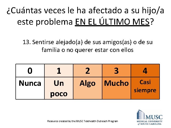 ¿Cuántas veces le ha afectado a su hijo/a este problema EN EL ÚLTIMO MES?