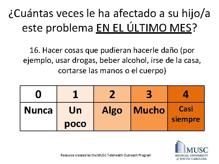 ¿Cuántas veces le ha afectado a su hijo/a este problema EN EL ÚLTIMO MES?