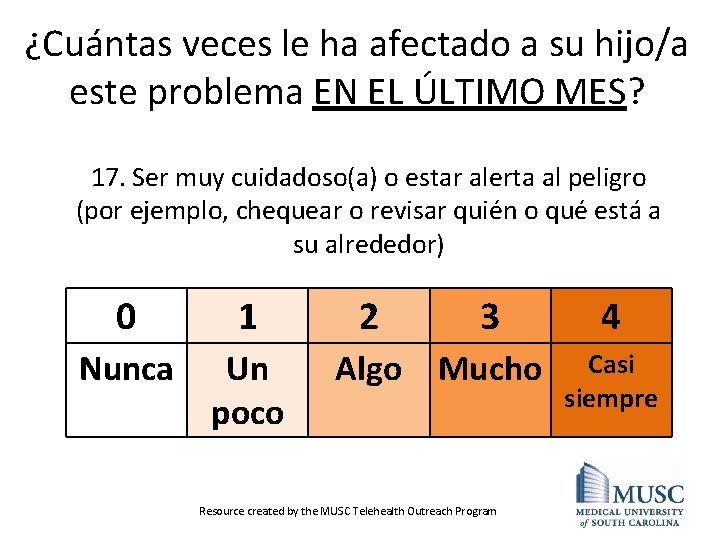 ¿Cuántas veces le ha afectado a su hijo/a este problema EN EL ÚLTIMO MES?