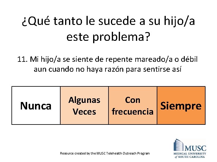 ¿Qué tanto le sucede a su hijo/a este problema? 11. Mi hijo/a se siente