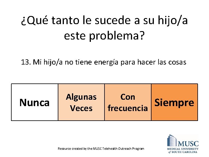 ¿Qué tanto le sucede a su hijo/a este problema? 13. Mi hijo/a no tiene