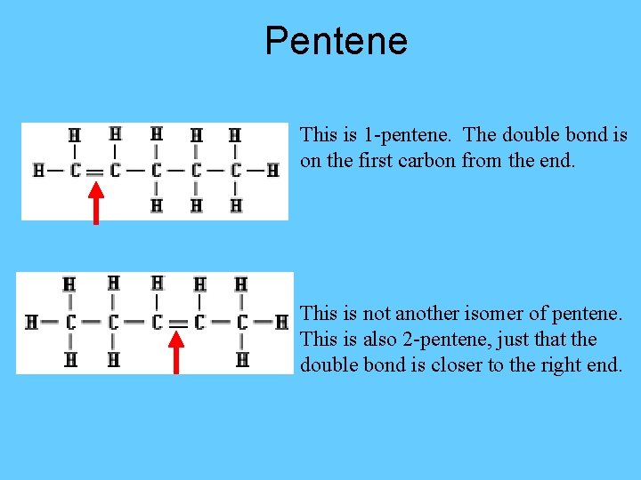 Pentene This is 1 -pentene. The double bond is on the first carbon from