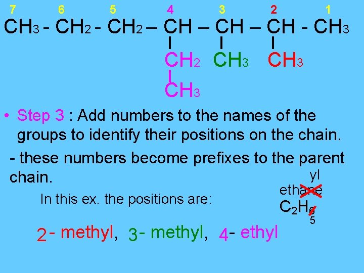 7 6 5 4 3 2 1 CH 3 - CH 2 – CH