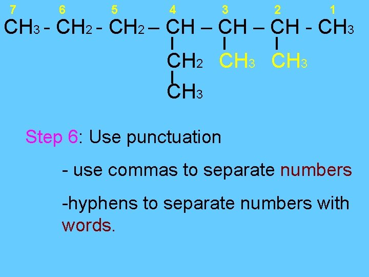 7 6 5 4 3 2 1 CH 3 - CH 2 – CH