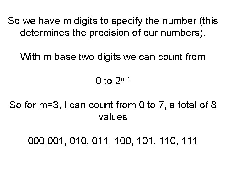 So we have m digits to specify the number (this determines the precision of