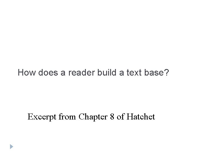 How does a reader build a text base? Excerpt from Chapter 8 of Hatchet