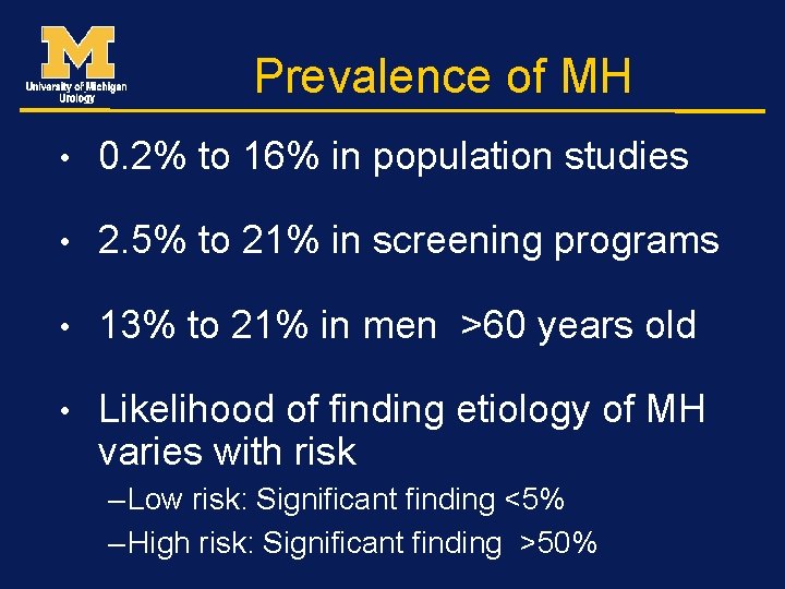 Prevalence of MH • 0. 2% to 16% in population studies • 2. 5%
