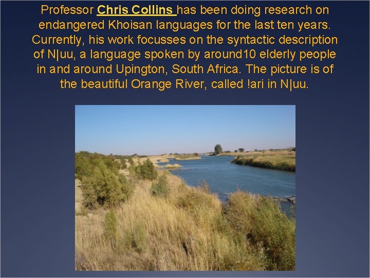 Professor Chris Collins has been doing research on endangered Khoisan languages for the last