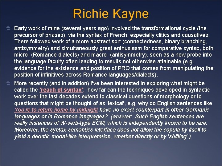 Richie Kayne Ü Early work of mine (several years ago) involved the transformational cycle