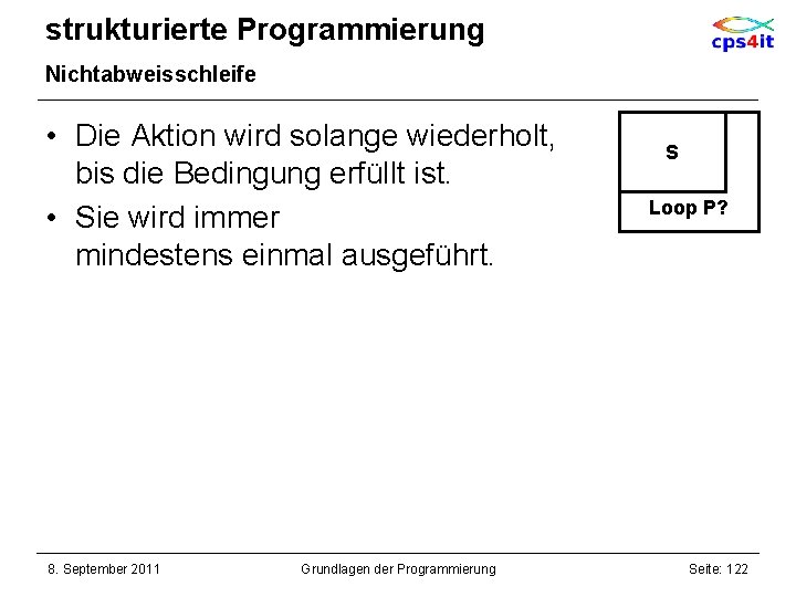 strukturierte Programmierung Nichtabweisschleife • Die Aktion wird solange wiederholt, bis die Bedingung erfüllt ist.