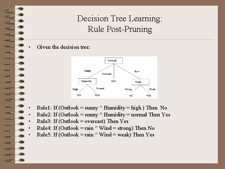 Decision Tree Learning: Rule Post-Pruning • Given the decision tree: • • • Rule