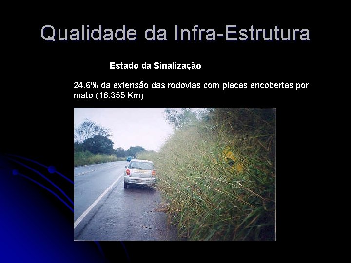 Qualidade da Infra-Estrutura Estado da Sinalização 24, 6% da extensão das rodovias com placas