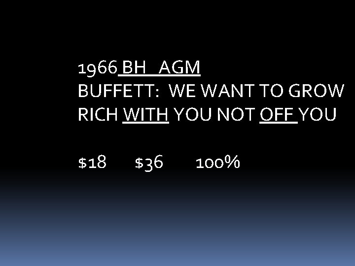 1966 BH AGM BUFFETT: WE WANT TO GROW RICH WITH YOU NOT OFF YOU