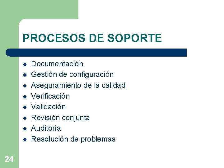 PROCESOS DE SOPORTE l l l l 24 Documentación Gestión de configuración Aseguramiento de PROCESOS DE SOPORTE l l l l 24 Documentación Gestión de configuración Aseguramiento de