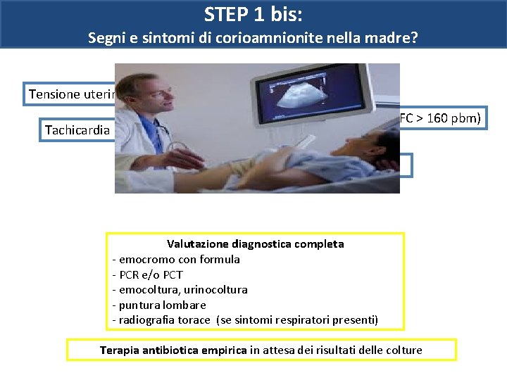 STEP 1 bis: Segni e sintomi di corioamnionite nella madre? Tensione uterina TC >