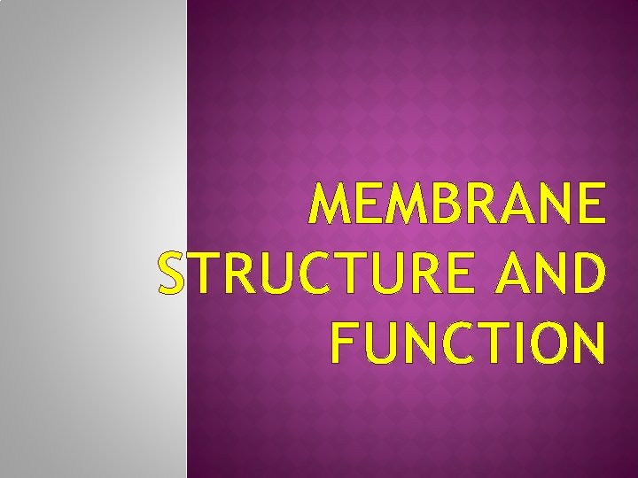 MEMBRANE STRUCTURE AND FUNCTION 