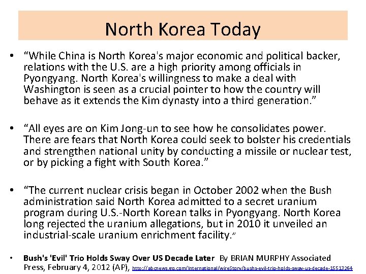 North Korea Today • “While China is North Korea's major economic and political backer,