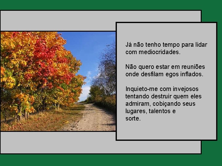 Já não tenho tempo para lidar com mediocridades. Não quero estar em reuniões onde